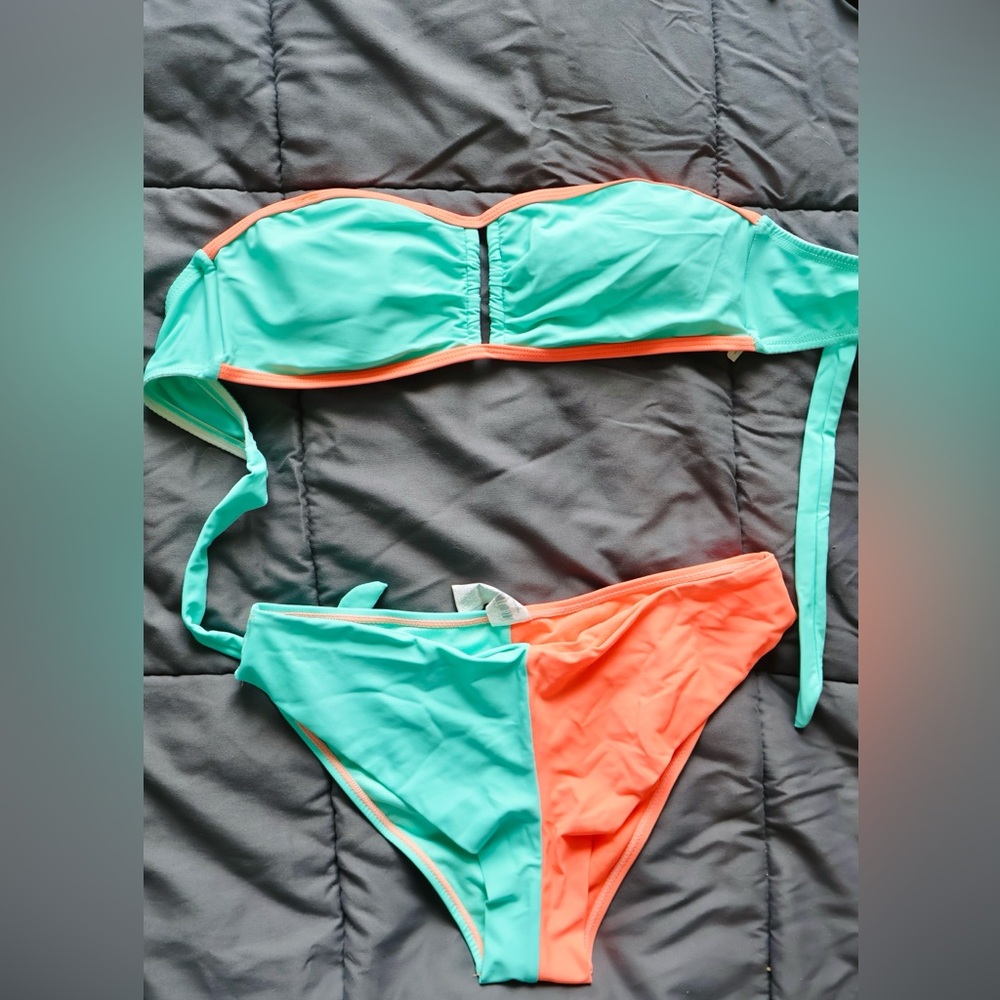 Vibrant Fluor Green and Orange Bikini Set